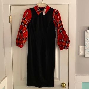 New York & company black & red woman’s dress, size S, 3/4 lngth sleeve, calf
